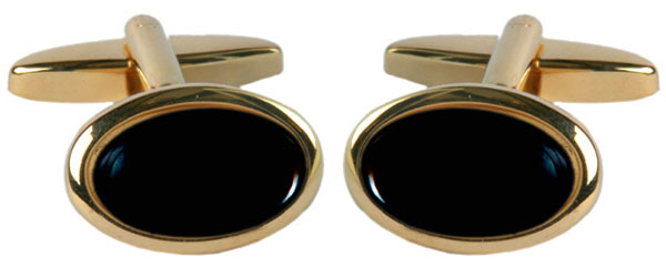 Gold Plate Oval Onyx Cufflinks
